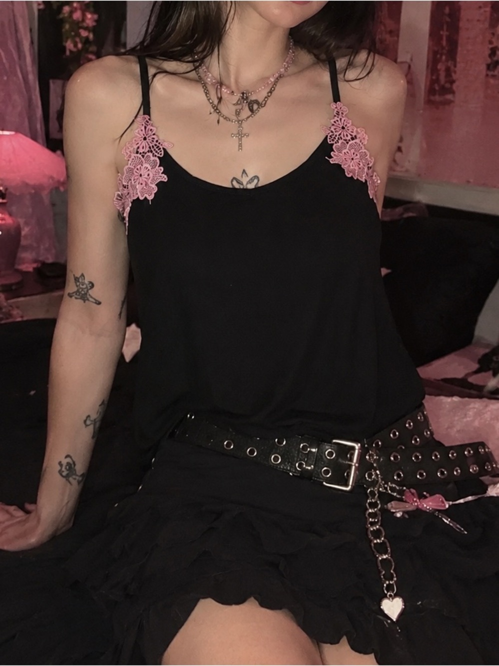 Jessica Simpson Black Cami with Pink Lace Trim